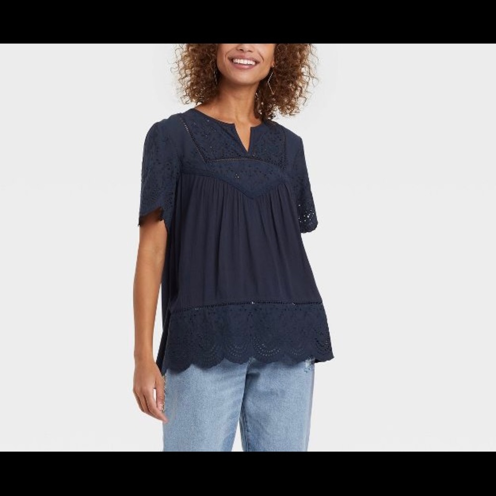 Knox Rose™ Women's Short Sleeve Eyelet Shirt - Navy